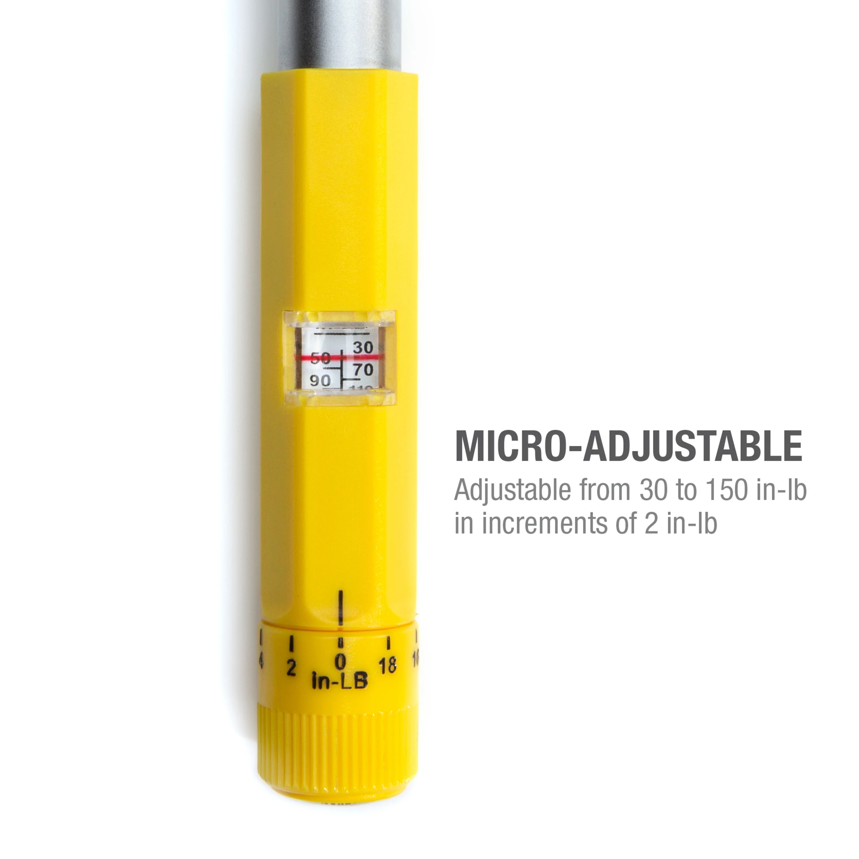 1/4-Inch Drive Micro-Adjustable Torque Wrench with Yellow Hi-Viz Handle, 30-150 Inch-Pounds - Image 4
