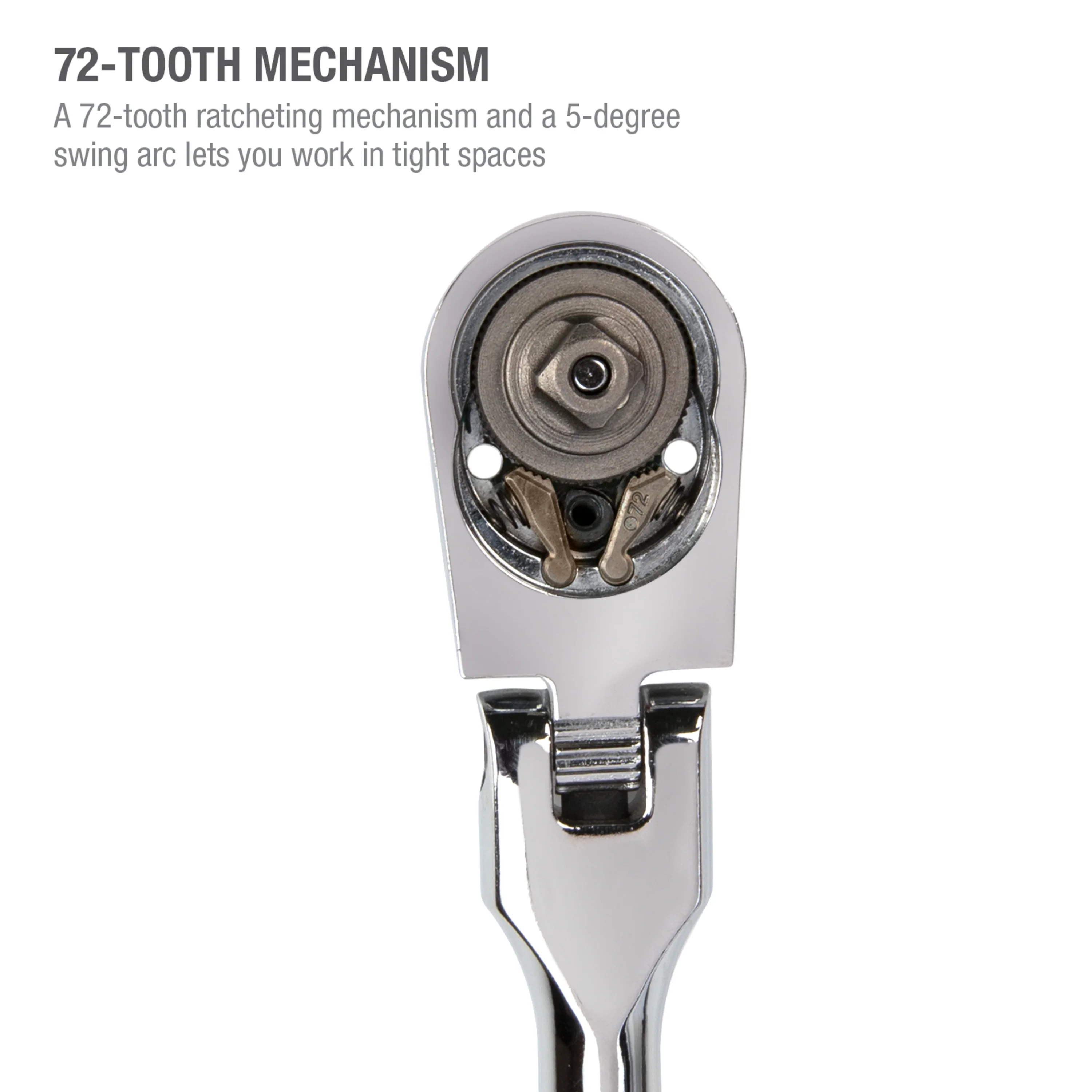 1/4-Inch Drive 72-Tooth 180-Degree Flex-Head Reversible Quick-Release Ratchet with 12-Inch Long Full Polish Handle - Image 3