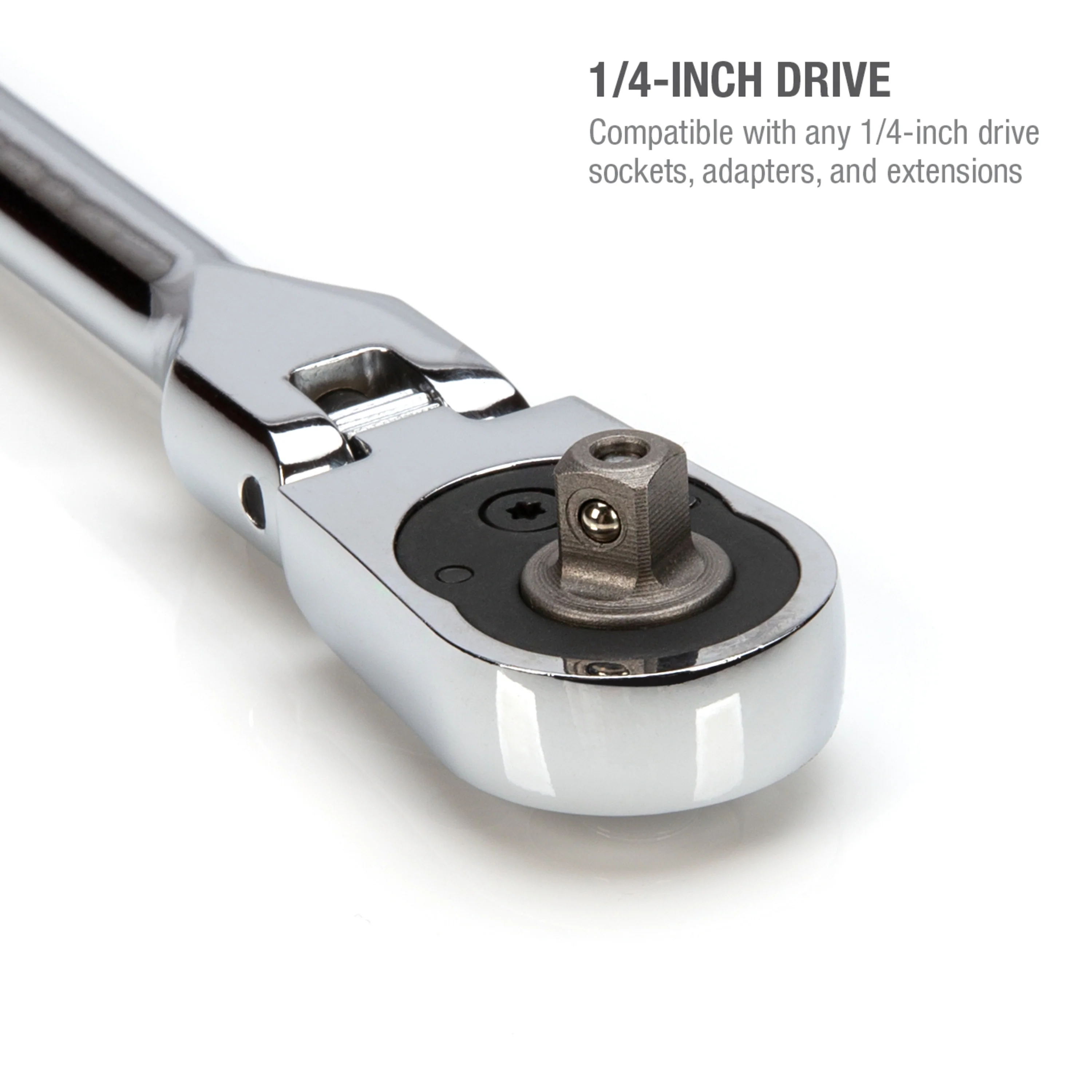 1/4-Inch Drive 72-Tooth 180-Degree Flex-Head Reversible Quick-Release Ratchet with 12-Inch Long Full Polish Handle - Image 6