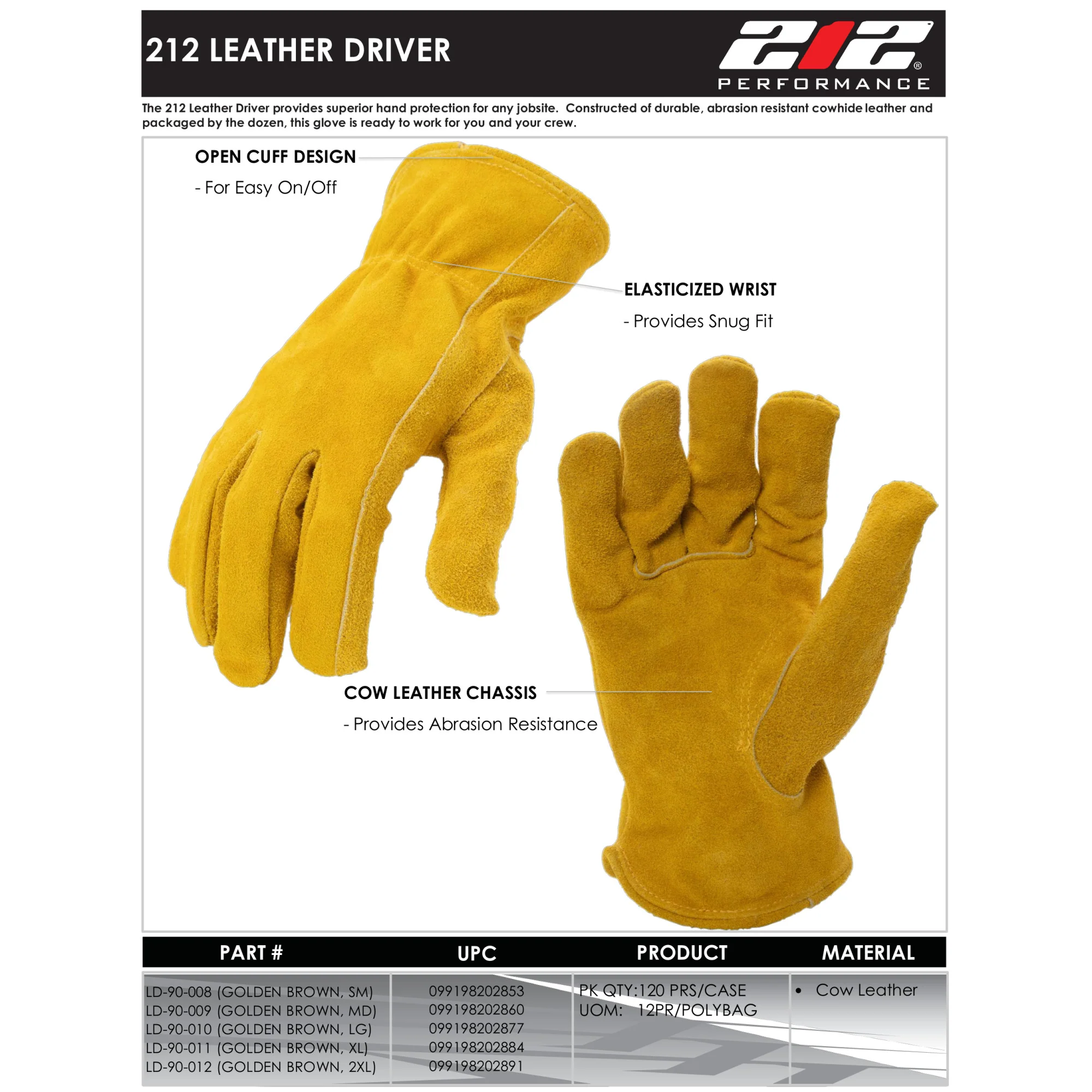 Leather Driver Work Glove in Golden Brown - Image 6