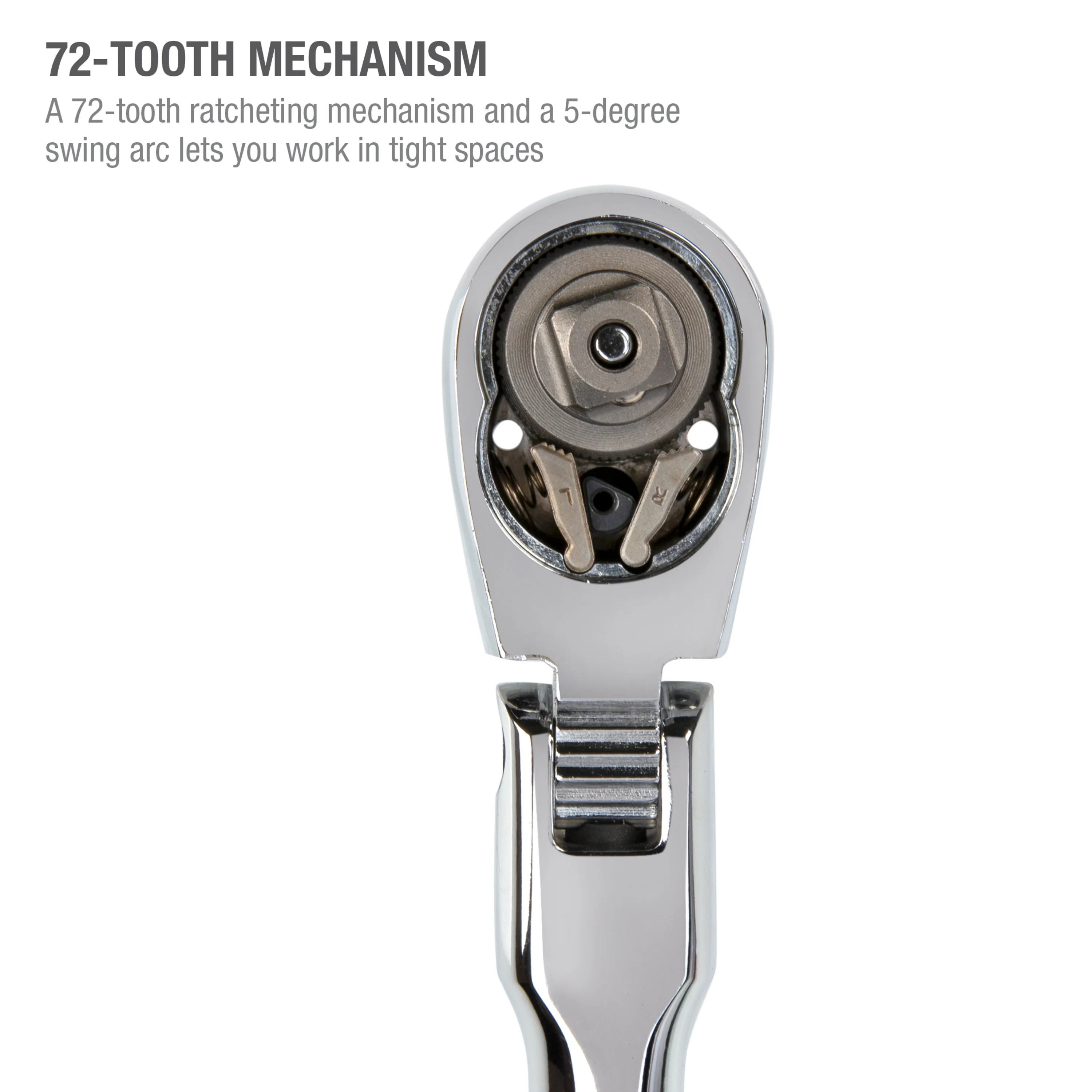 3/8-Inch Drive 72-Tooth 180-Degree Flex-Head Reversible Quick-Release Ratchet with 18-Inch Long Full Polish Handle - Image 3