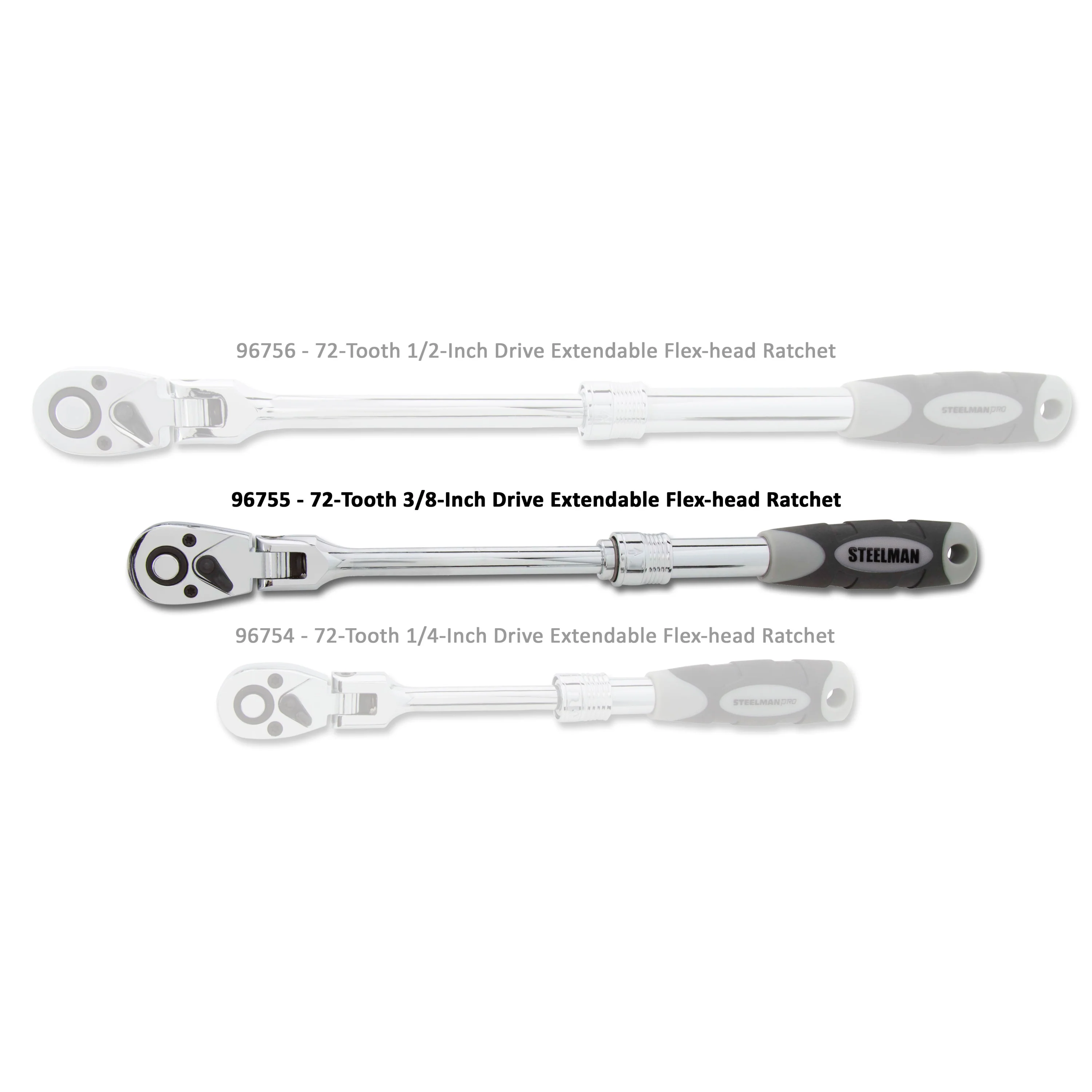 3/8-Inch Drive 72-Tooth Extendable Flex-Head Ratchet (9.5 - 13.5-Inch Length) - Image 2