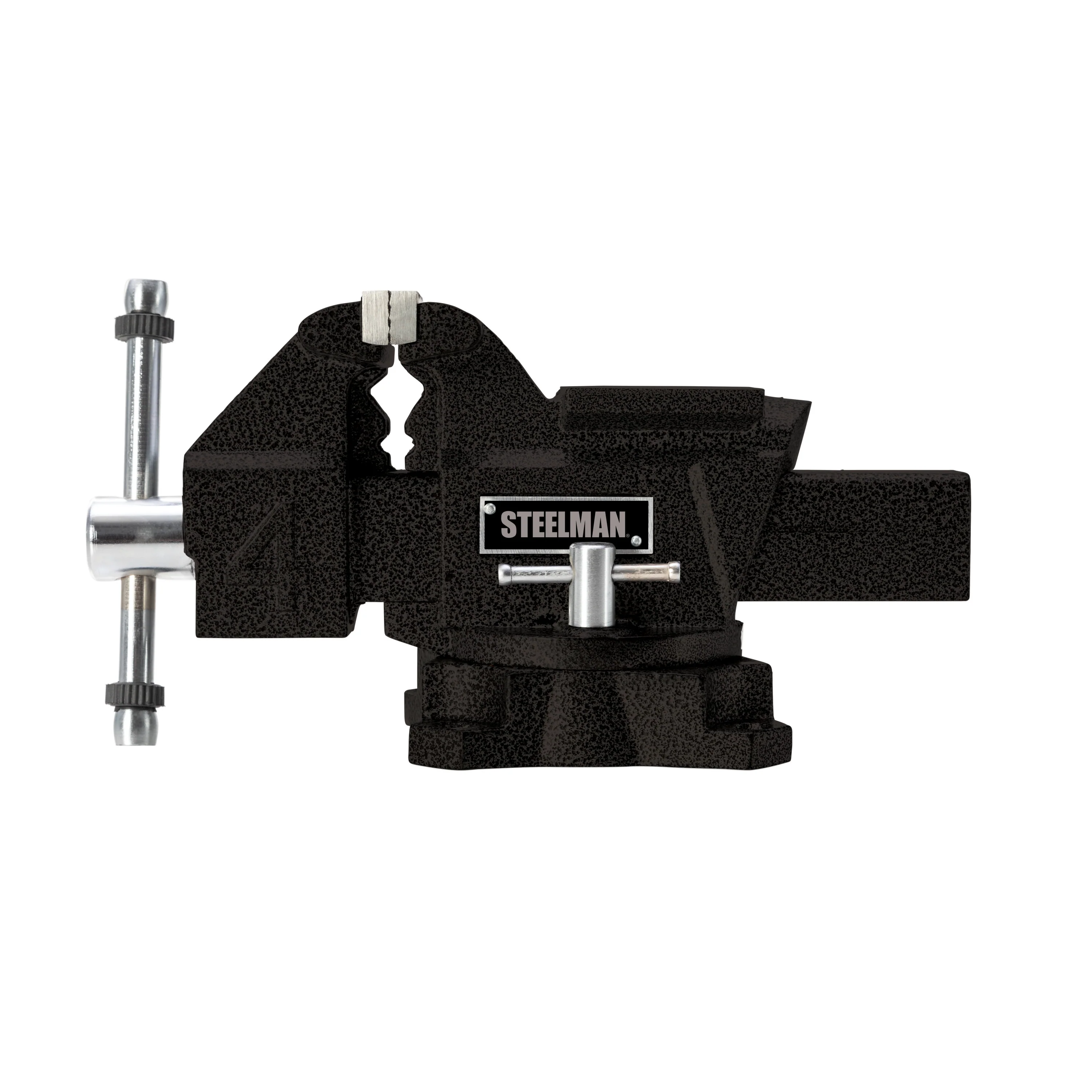 4-Inch Bench Vise with 360-degree Swivel Base, Serrated Steel Jaws, Gray - Image 2