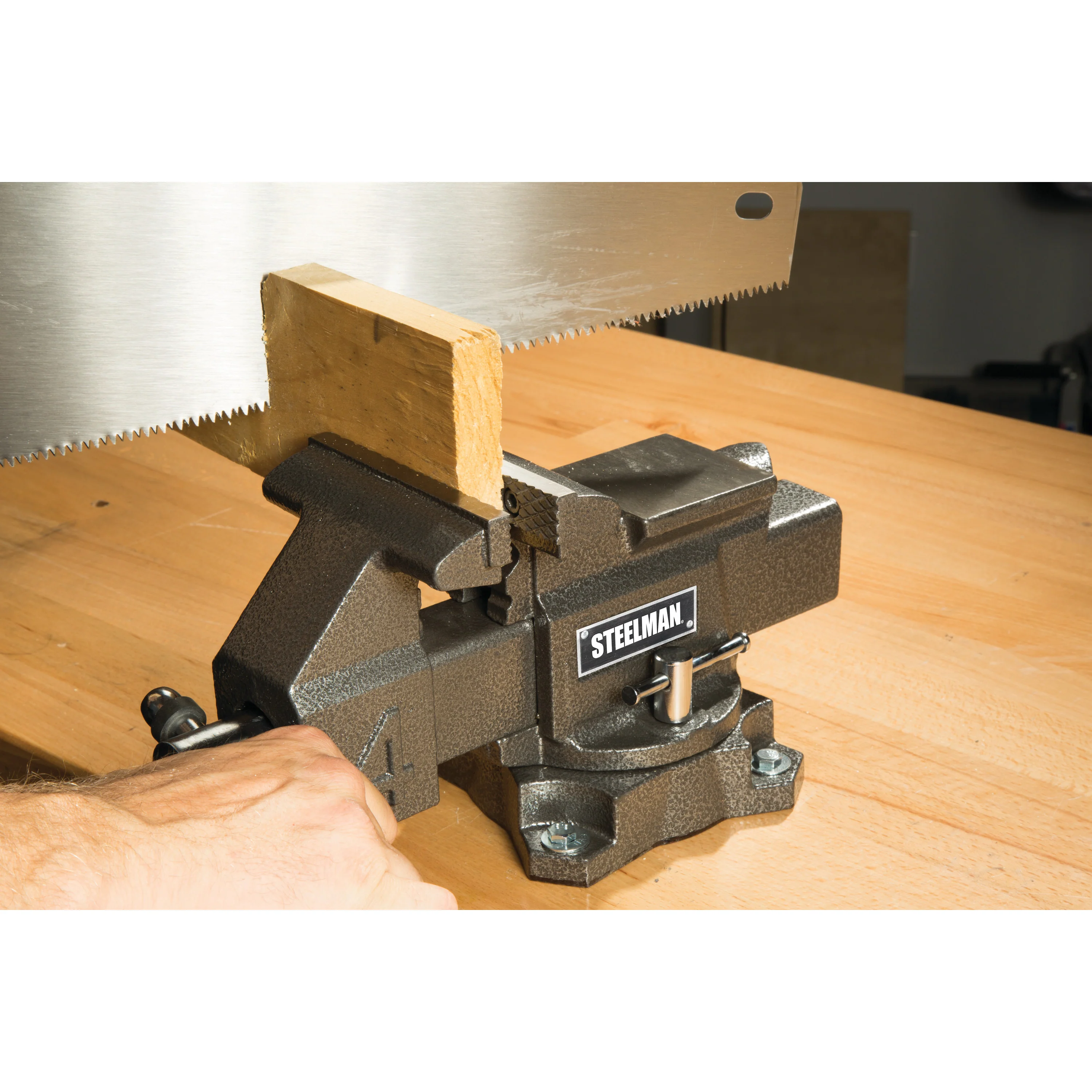 4-Inch Bench Vise with 360-degree Swivel Base, Serrated Steel Jaws, Gray - Image 8