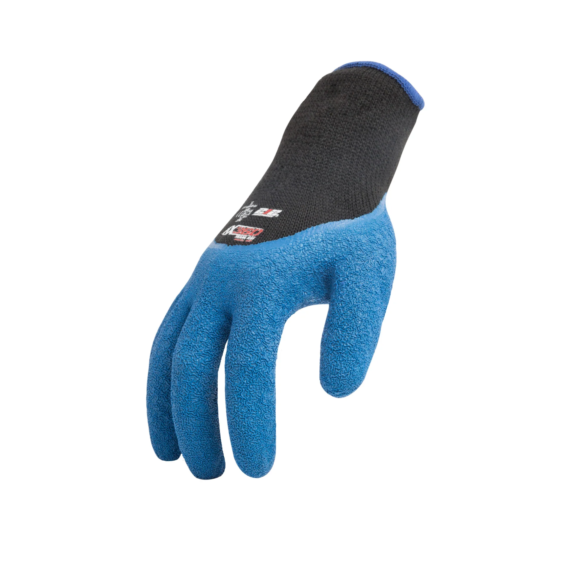AX360 Latex-dipped Crinkle Grip Cut Resistant Gloves in Blue and Black (EN Level 2 / ANSI A2) - Image 3
