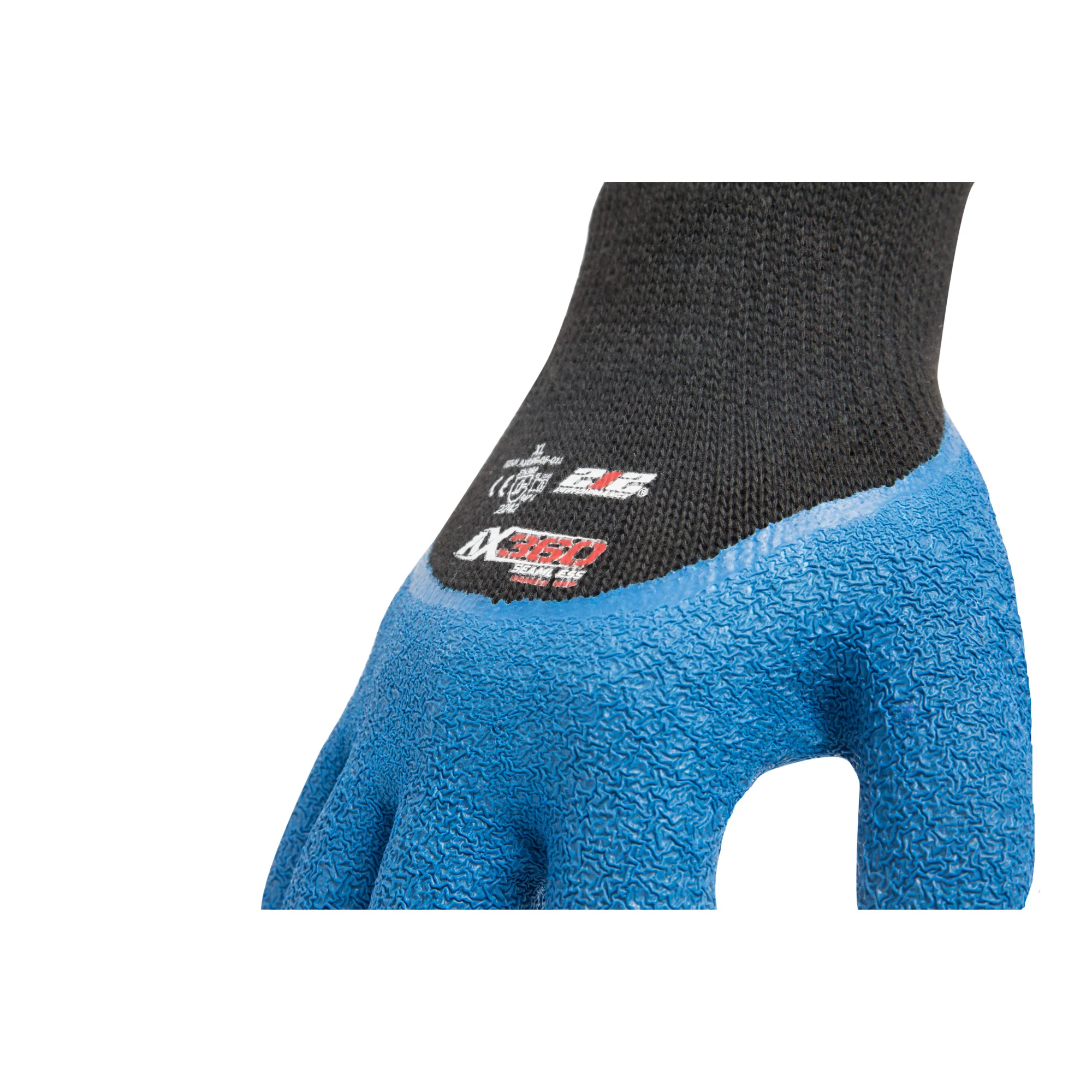 AX360 Latex-dipped Crinkle Grip Cut Resistant Gloves in Blue and Black (EN Level 2 / ANSI A2) - Image 5