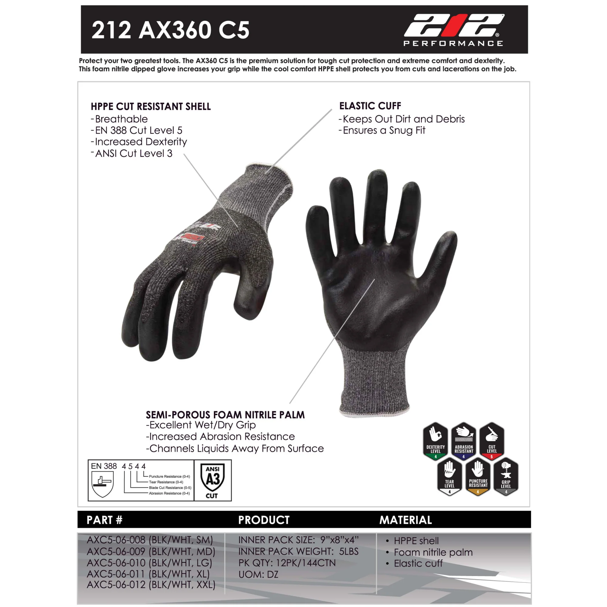 AX360 Foam Nitrile-dipped Cut Resistant Gloves in Black and Gray (EN Level 5, ANSI A3) - Image 6