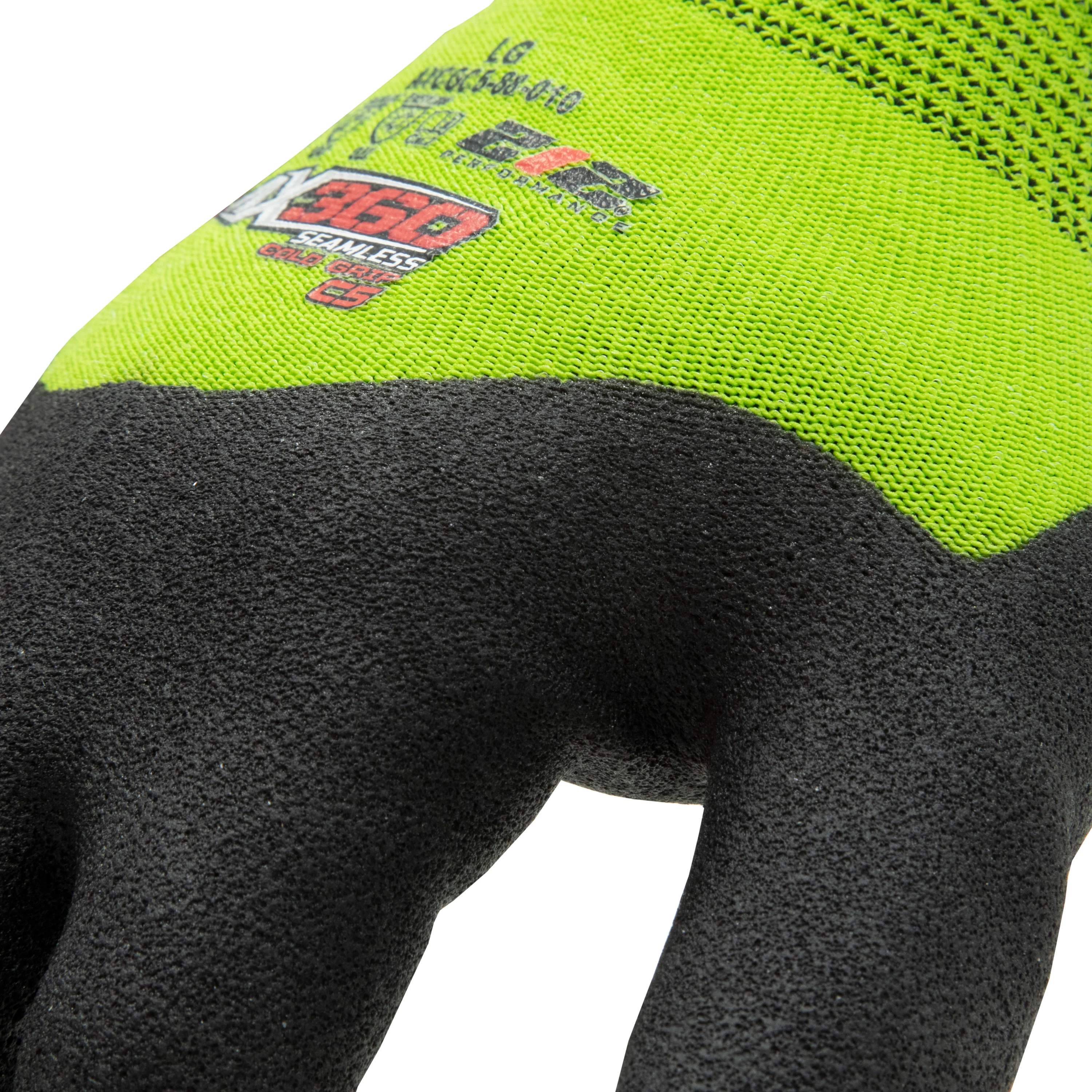 AX360 Seamless Nitrile-dipped Cut Resistant Cold Weather Hi-Viz Gloves in Black and Green (EN Level 5) - Image 5