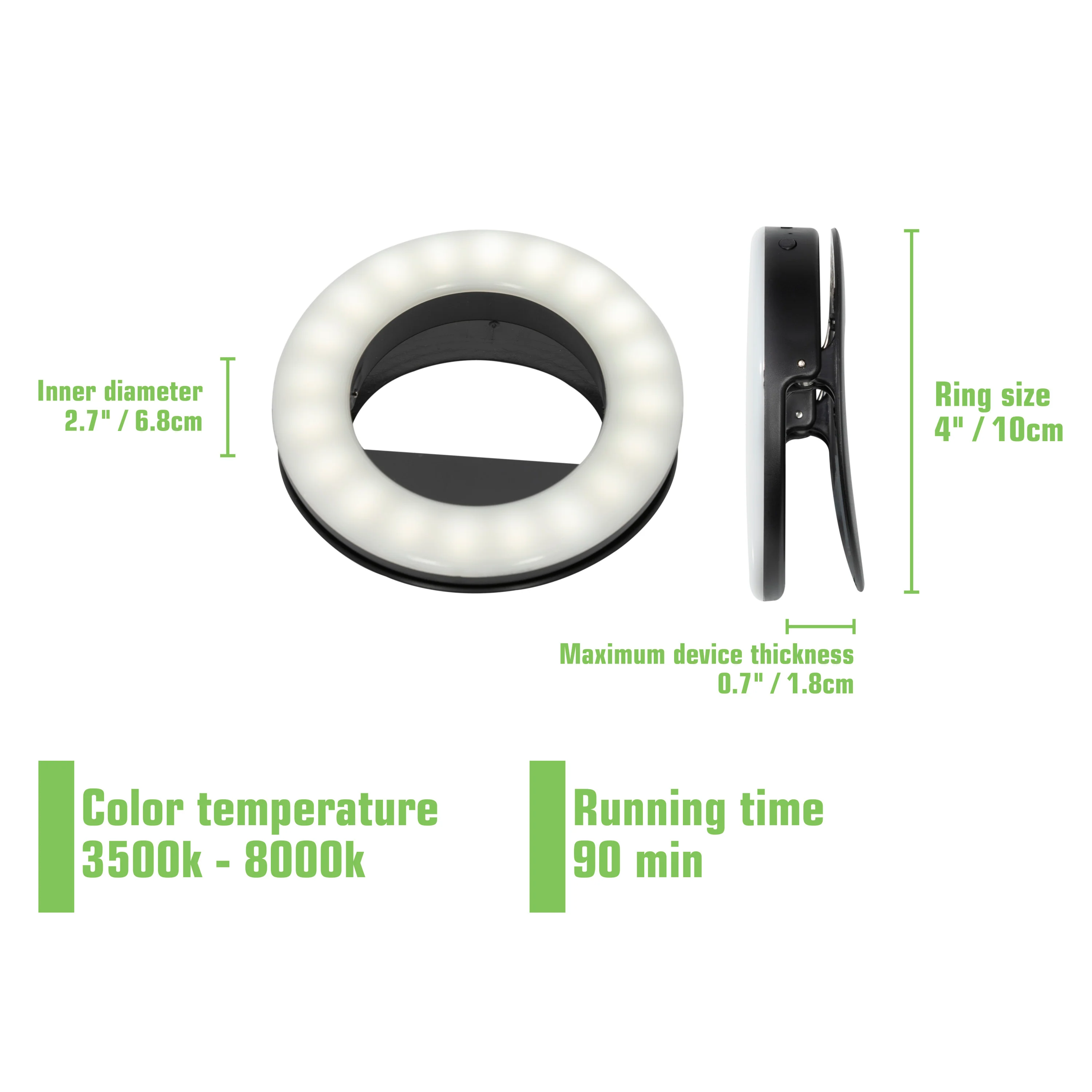 Compact 3.5-Inch Diameter Rechargeable 40-LED Triple Light Mode Selfie Ring Light - Image 6
