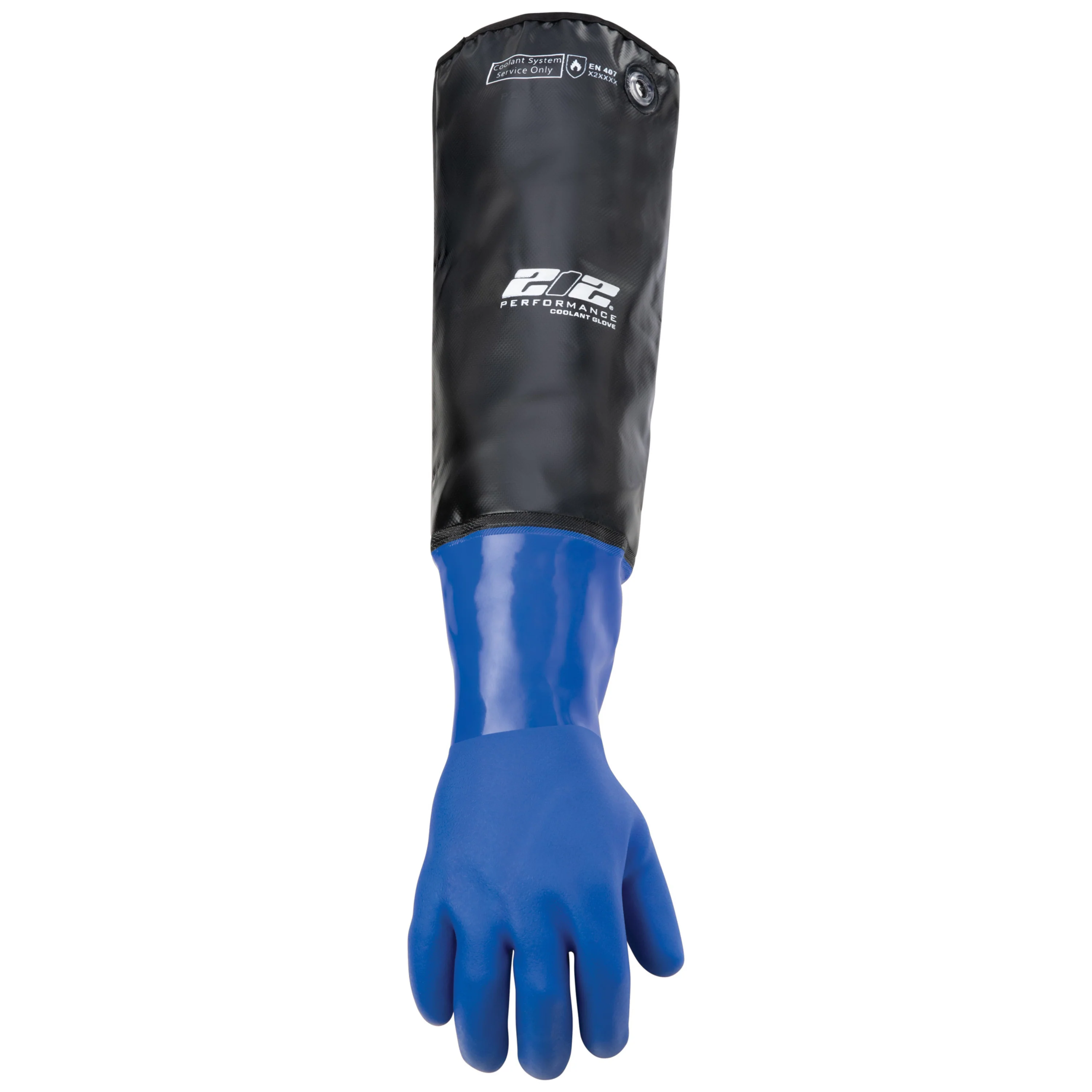Heat and Liquid Resistant Elbow Length Protective Gloves in Blue and Black - Image 2