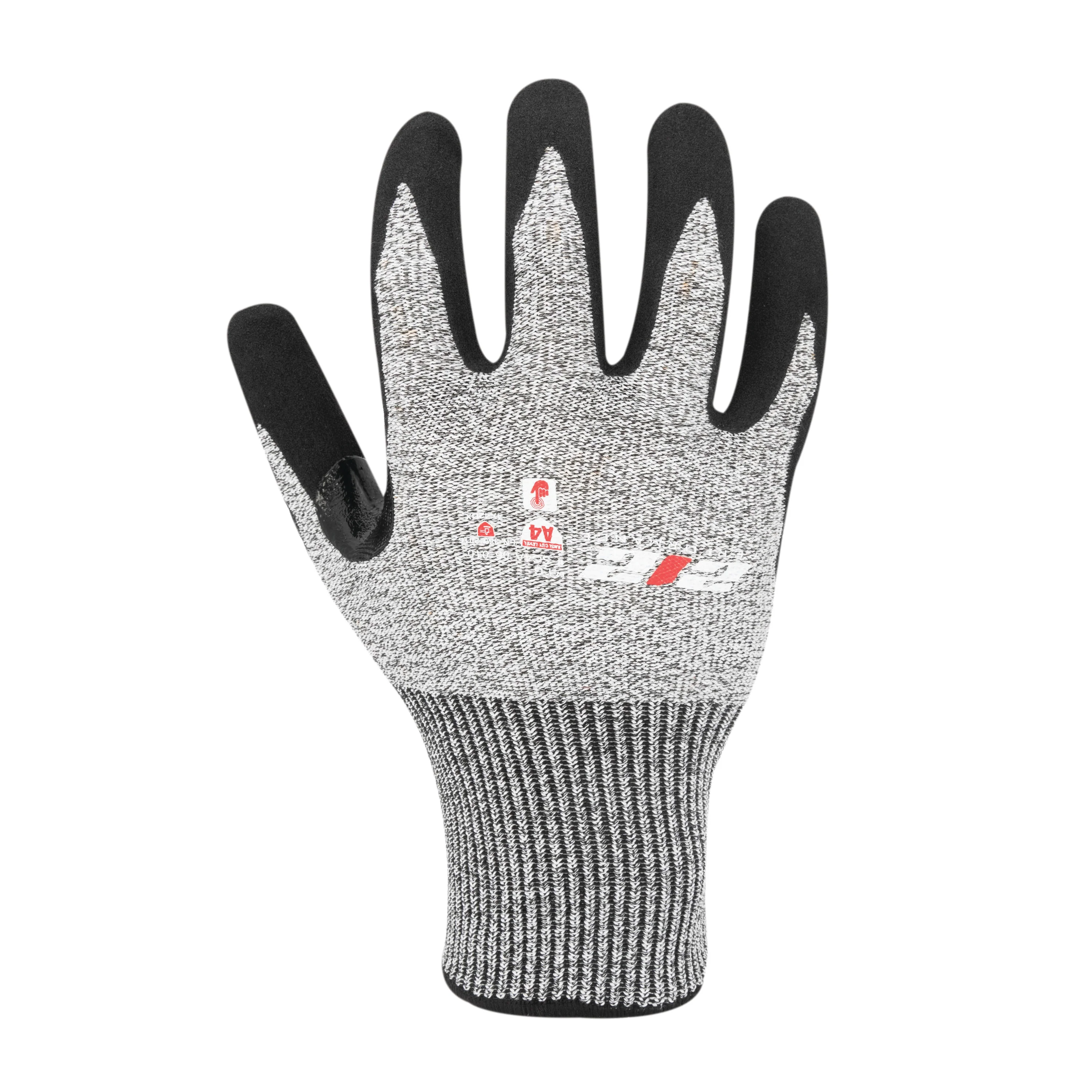 Heavy-Duty Seamless Sandy Gripped Nitrile ANSI Cut 4 Resistant Gloves in Gray and Black - Image 2
