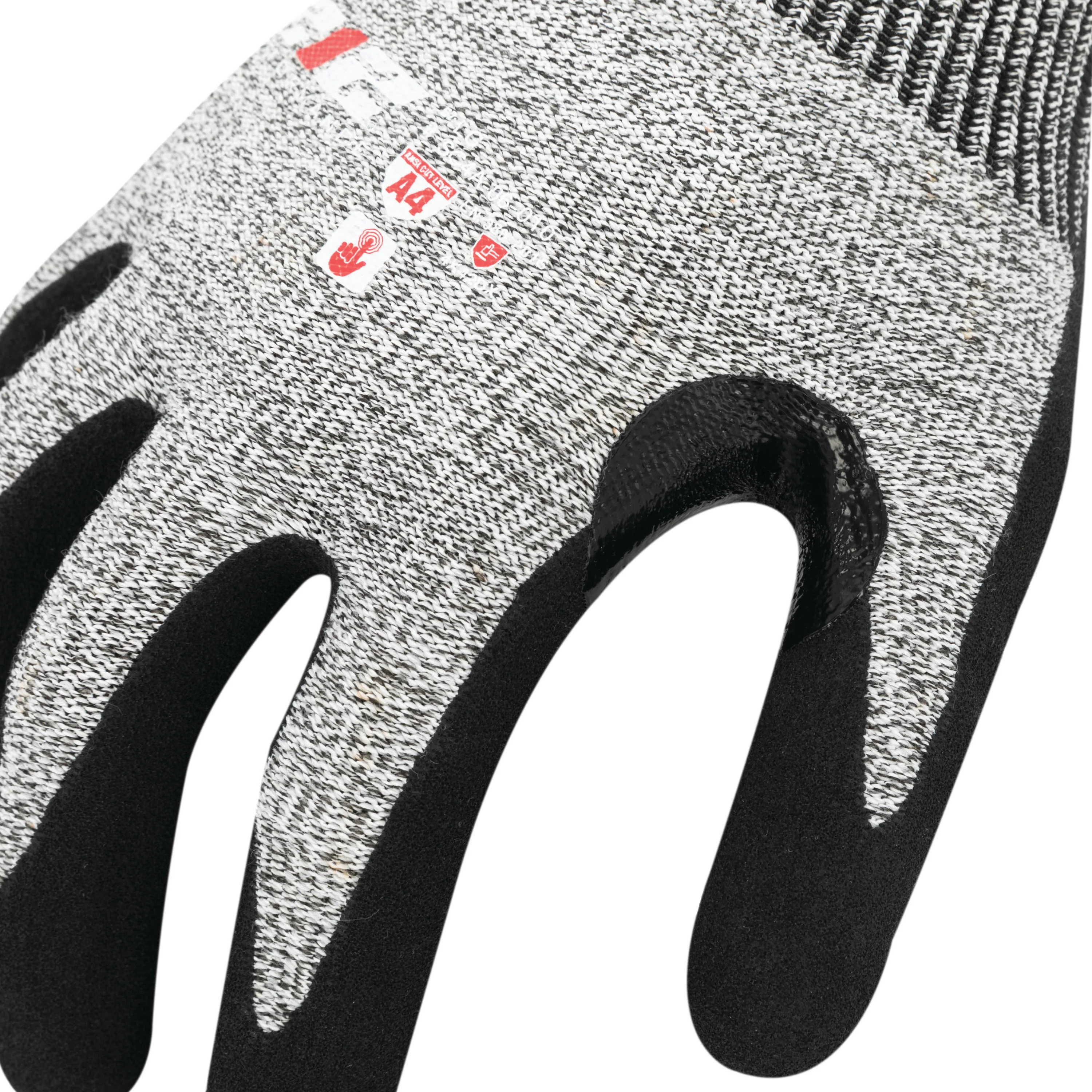 Heavy-Duty Seamless Sandy Gripped Nitrile ANSI Cut 4 Resistant Gloves in Gray and Black - Image 5