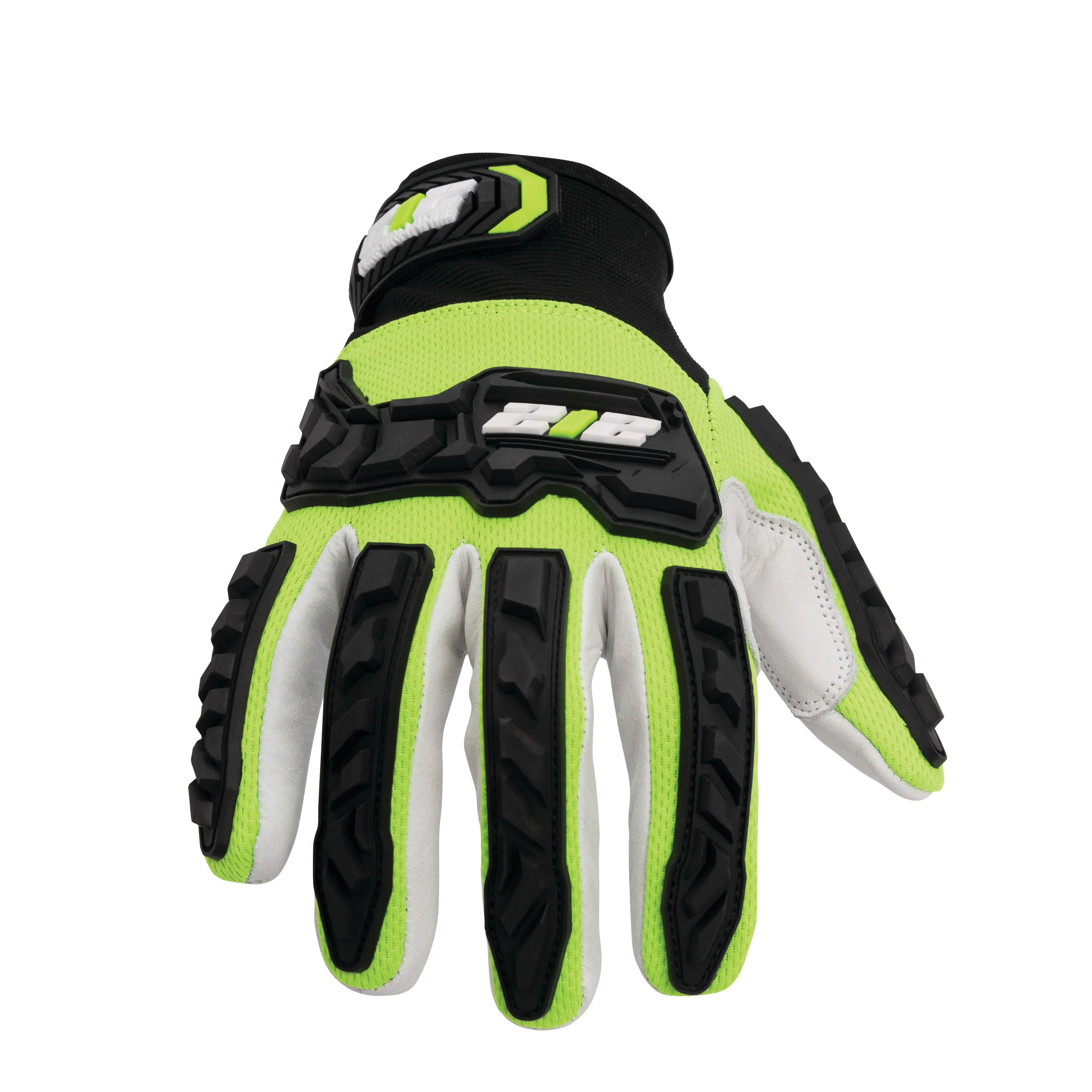 Impact Level 2 and A5 Cut Resistant Buffalo Leather Protective Work Gloves in Hi-Viz Yellow, Black, & White - Image 2