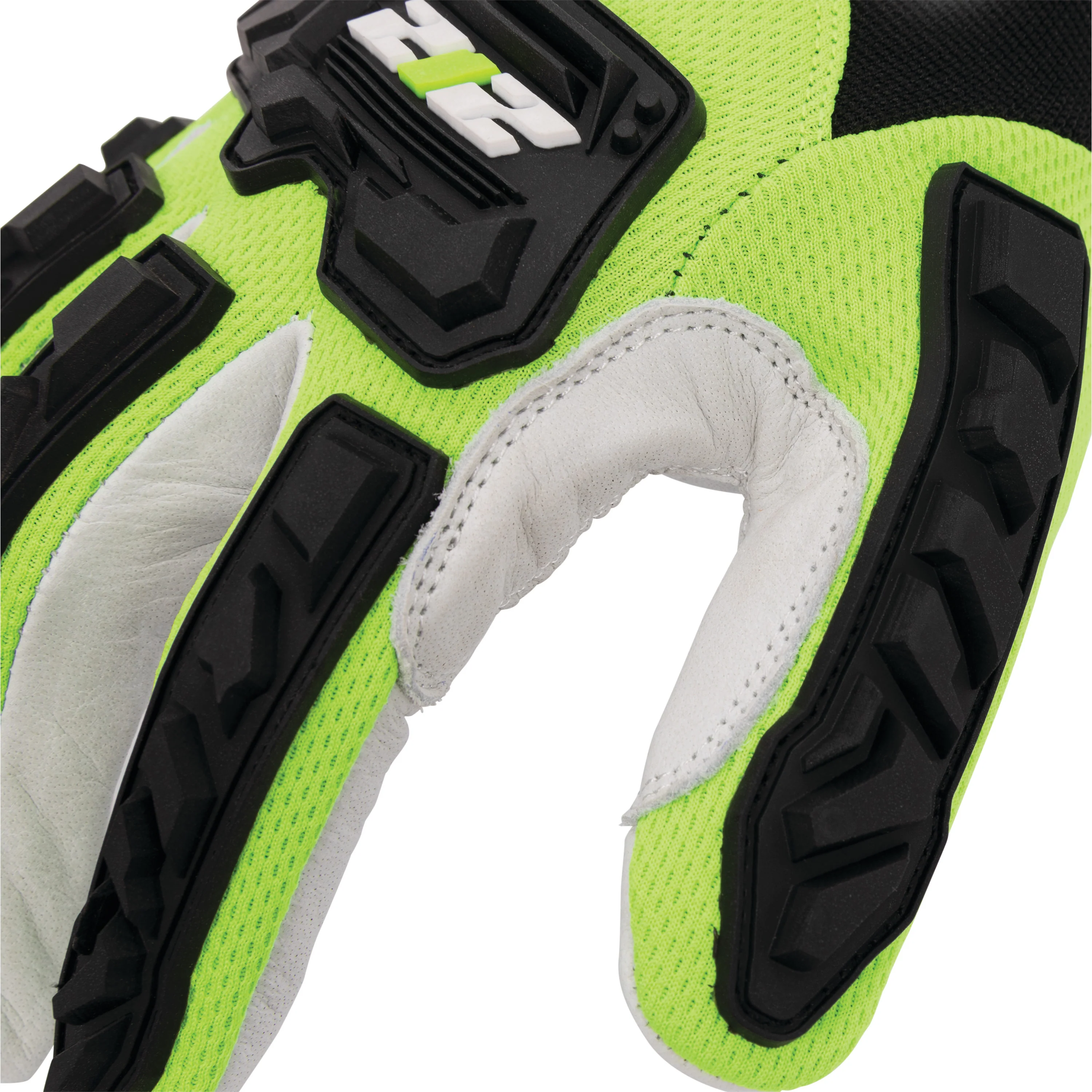 Impact Level 2 and A5 Cut Resistant Buffalo Leather Protective Work Gloves in Hi-Viz Yellow, Black, & White - Image 6