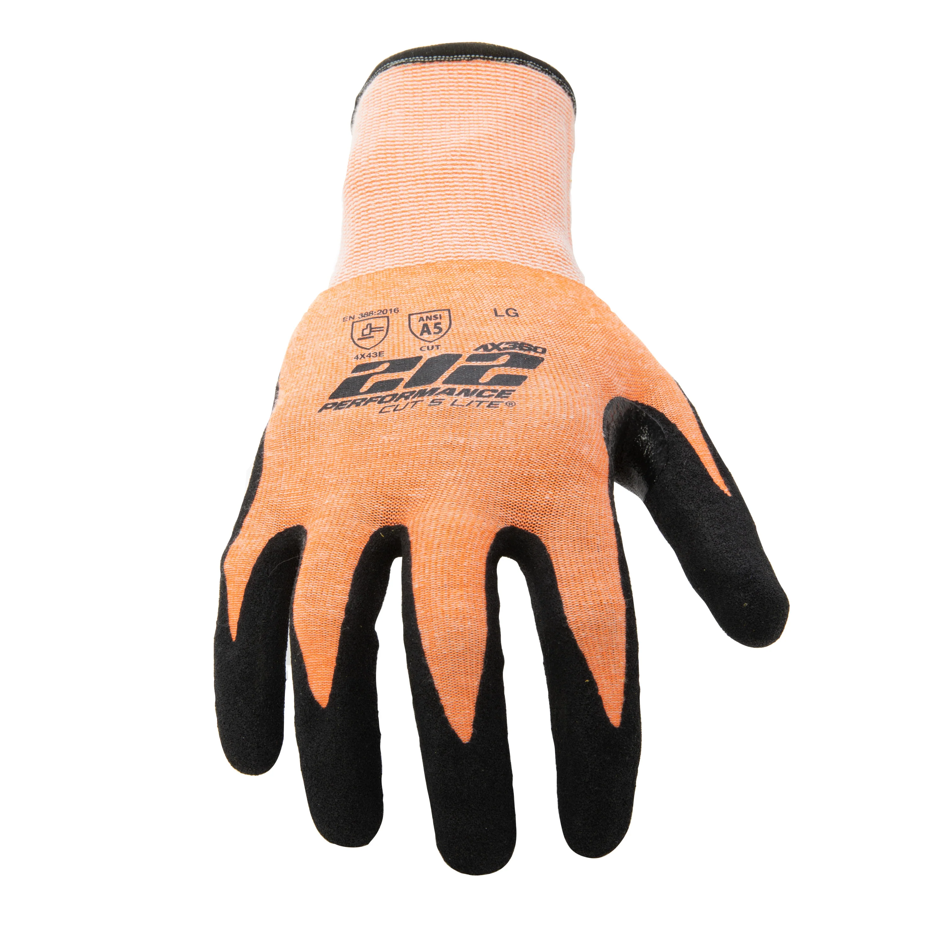 AX360 Seamless Foam Nitrile-dipped Cut Resistant Hi-Viz Gloves in Orange and Black - Image 2