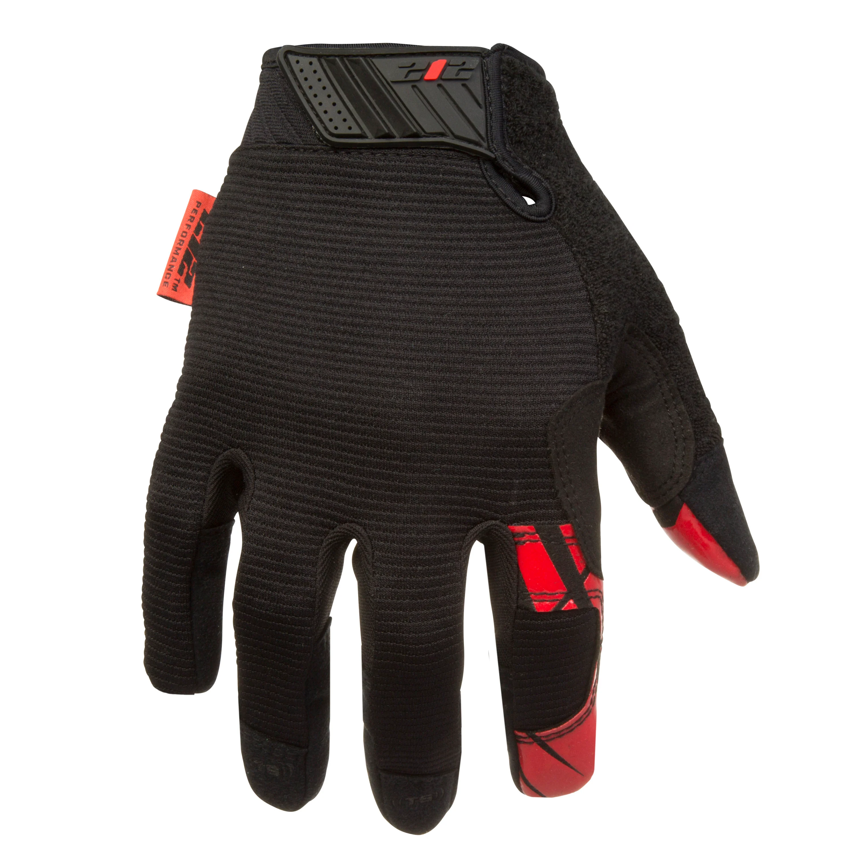 Silicone Grip Touch-Screen Compatible Mechanic Gloves in Black with Red Palm - Image 2