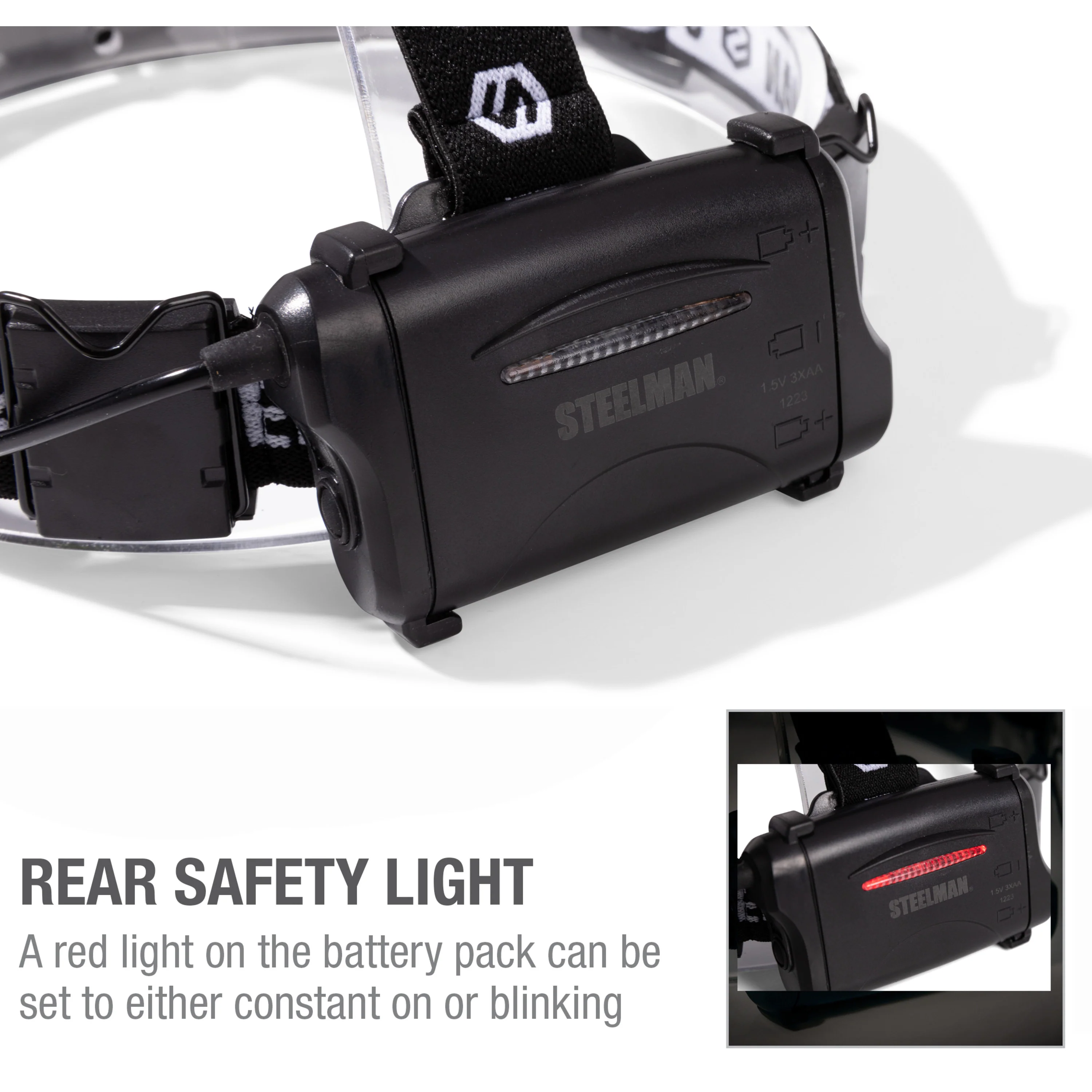 Slim Profile LED 250-Lumen Motion Activated Headlamp with Rear Red Blinker, 3xAA battery powered - Image 9