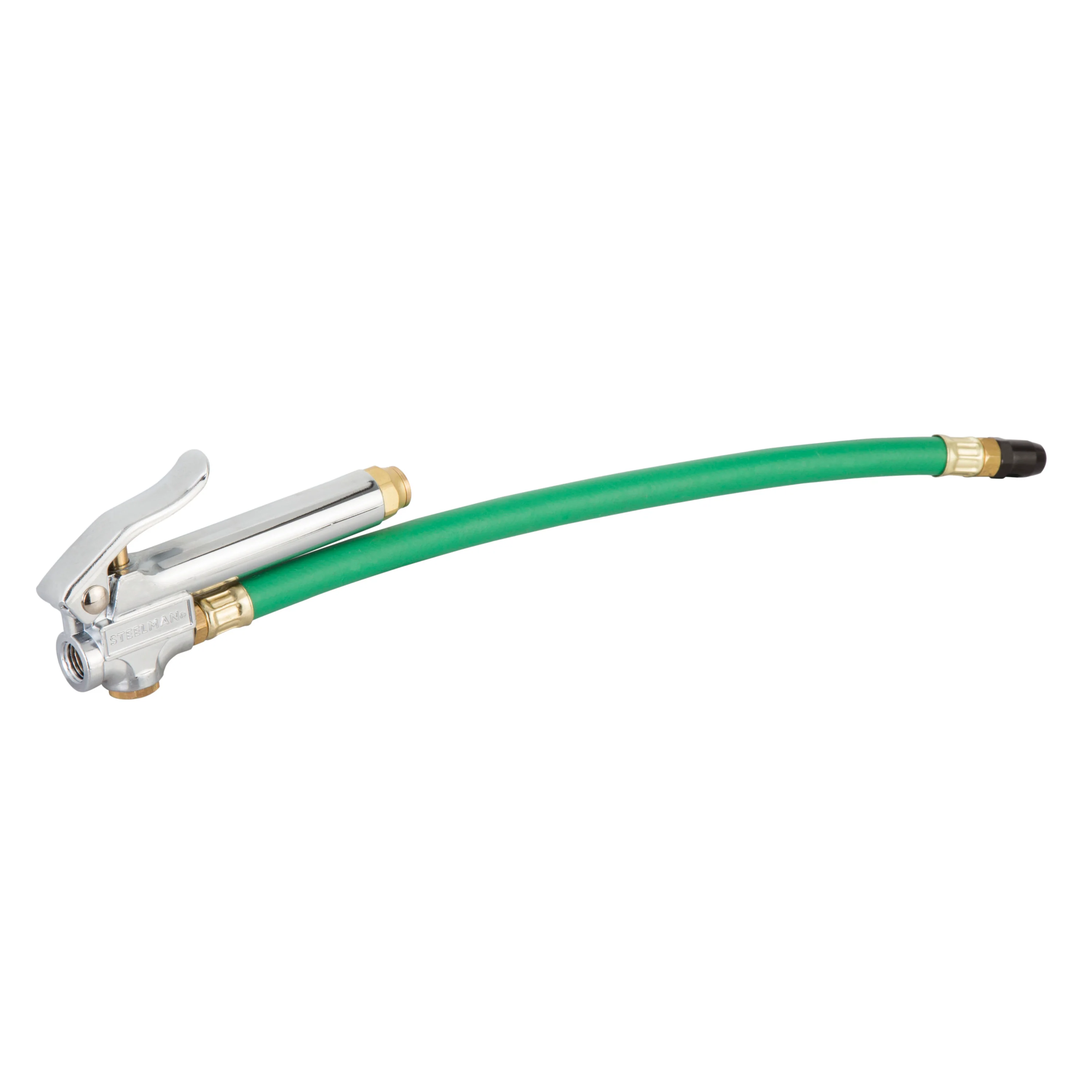 Straight Chuck Tire Inflator with Built-In Gauge and Green 12-Inch Hose - Image 2
