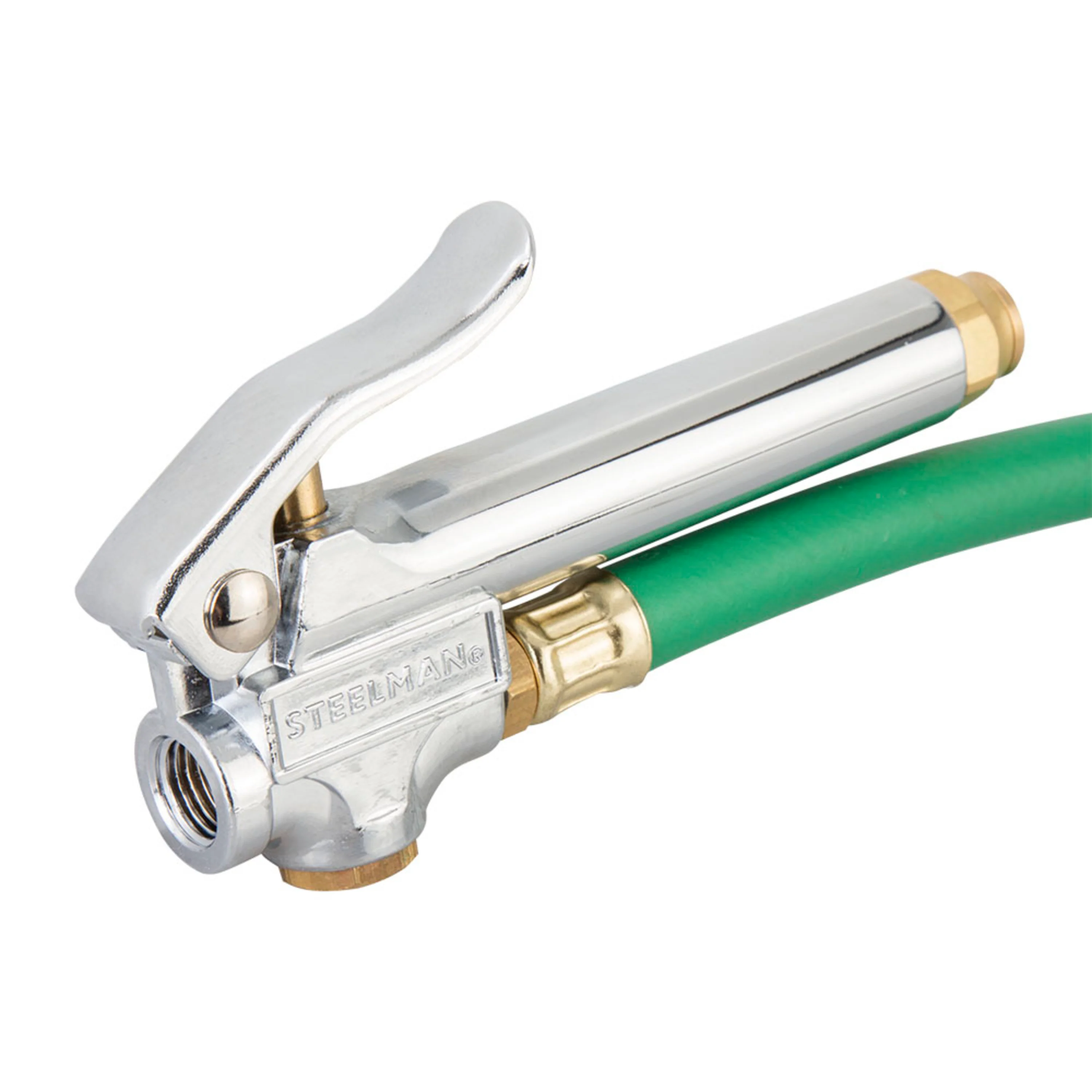 Straight Chuck Tire Inflator with Built-In Gauge and Green 12-Inch Hose - Image 4