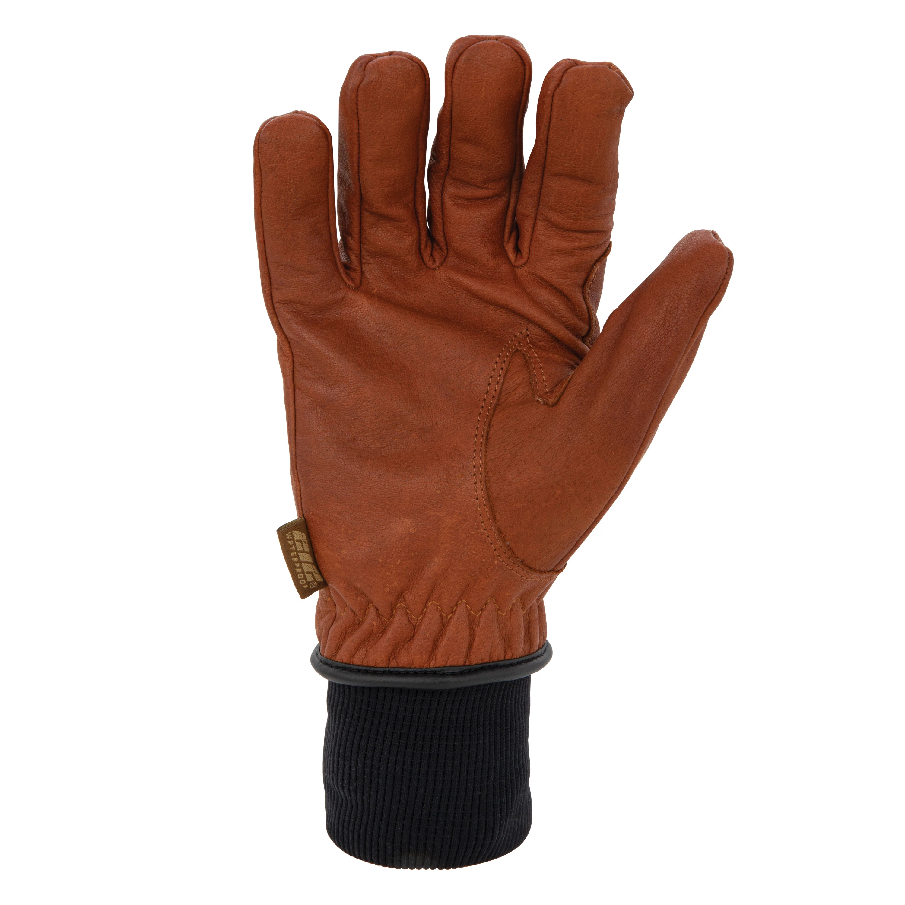 Fleece Lined ANSI A3 Cut Resistant Buffalo Leather Driver Winter Work Glove with Rib Knit Cuff in Russet Brown - Image 4